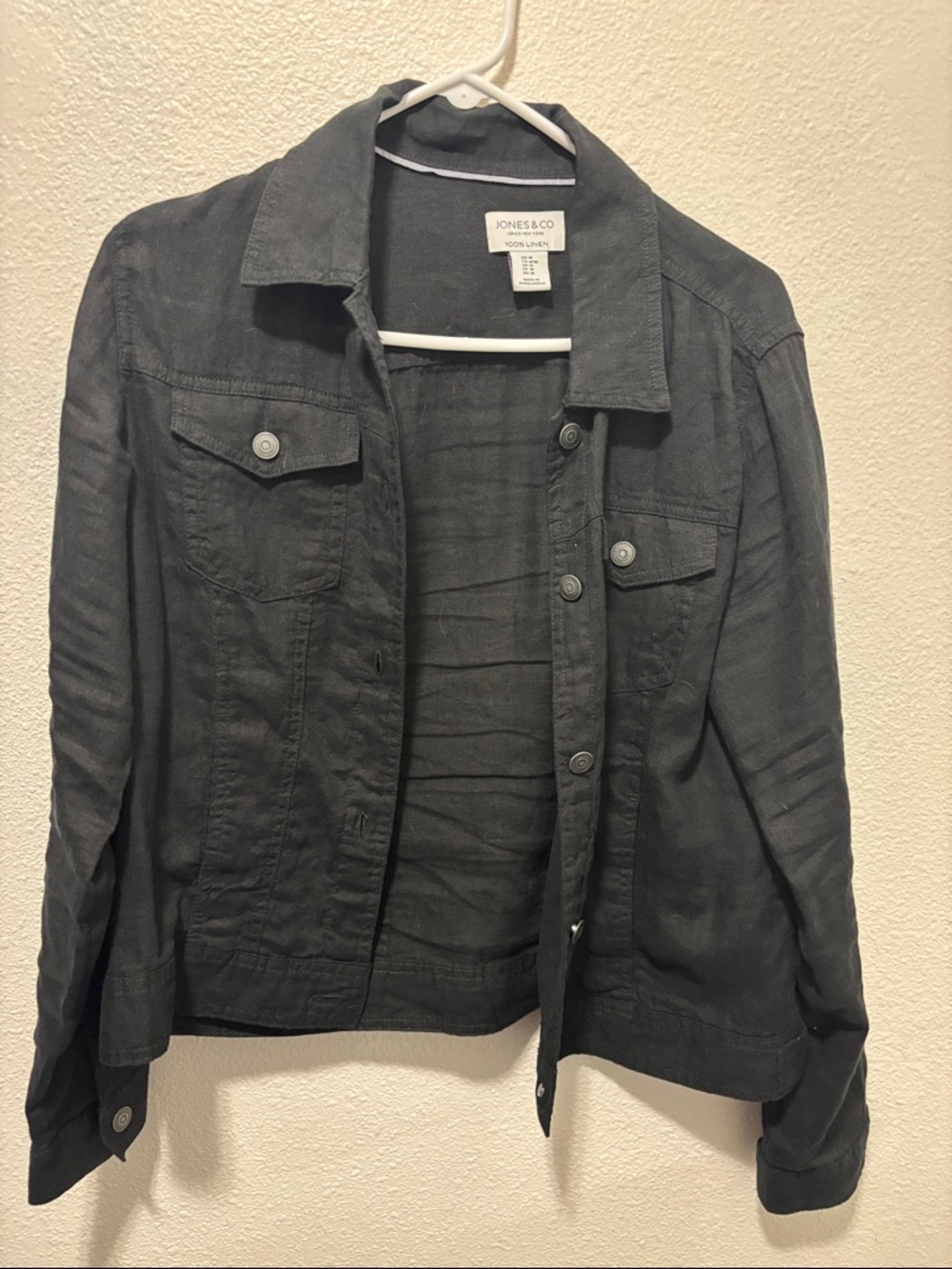 Jones & Co Black Linen Button-Front Jean Jacket